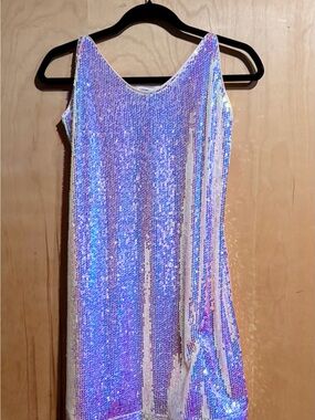 Allegra K Iridescent Sequin Shift Dress - Pearl / Lavender Sheen
